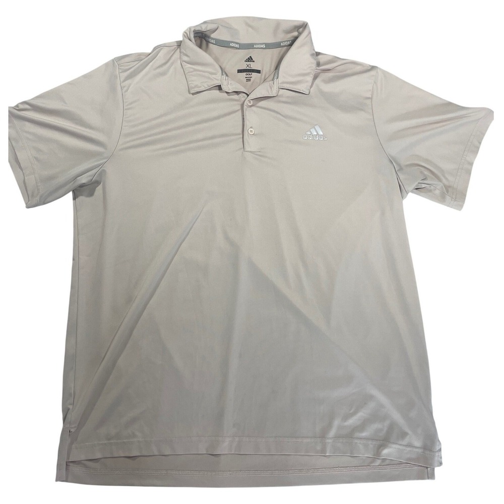 Adidas Men Golf Polo Shirt XL Tan Short Sleeve Athletic Performance Sport Preppy